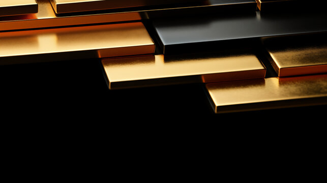 Reflective gold and black metallic panels forming an abstract luxury technology background