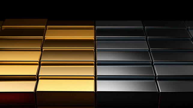 Alternating gold and black metallic blocks forming a minimalist geometric surface