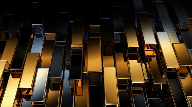 Vertical metallic bars creating a reflective geometric technology pattern