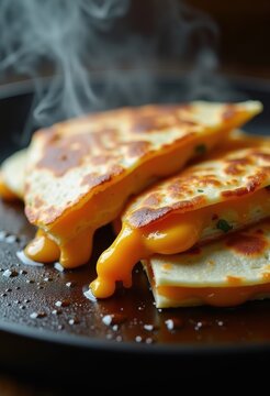 Melted Cheese Tortilla Quesadilla Cooked on Cast Iron Griddle Crispy Delight