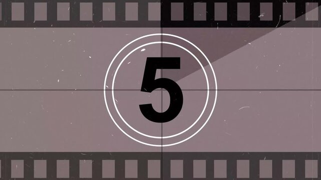 Movie countdown from 10 to 0 seconds, old movie countdown ten seconds from dark theme to light theme Vintage, old, projected film head leader with real time countdown clock 4k video
