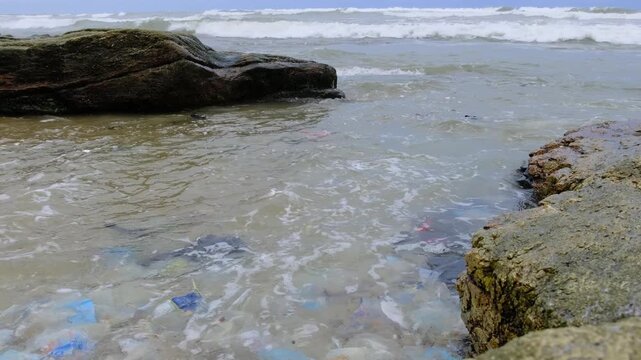 Plastic problem washed into the sea off Accra Tema, when recycling does not work in poor countries.