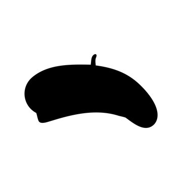 Black beret hat icon silhouette style - Minimalist black beret hat silhouette in clean silhouette style, ideal for fashion, military, or editorial designs.