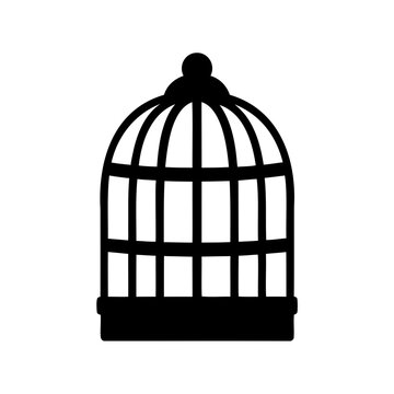 Black vintage birdcage icon with grid design - Minimalist black and white birdcage icon featuring a classic grid pattern, stylish and vintage appearance for digital use