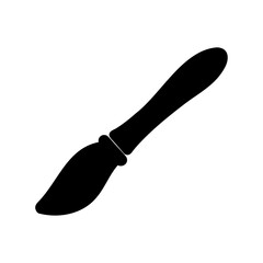 Obraz premium Black handled kitchen spatula on white background - A sleek black-handled kitchen spatula resting flat, ideal for culinary or food-related stock imagery.