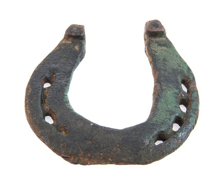 An old rusty horseshoe isolated on a white background.