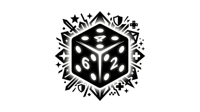 Black dice with six and two faces explosion style