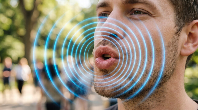 Man with sound waves from mouth.