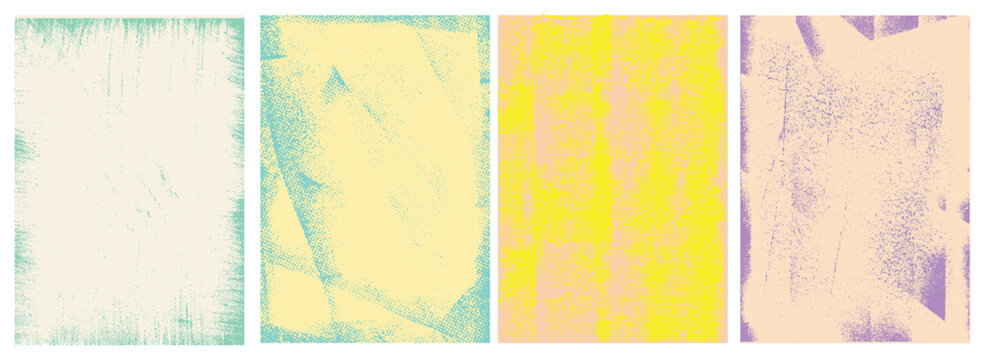 Vintage  colored linocut print texture cover or . Boho risograph overlay print texture background. Riso or linocut printmaking with screen analog overlay. pastel colored halftone 