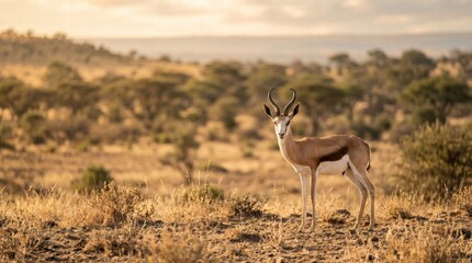 Naklejka premium Graceful antelope in the golden savanna africa wildlife photography nature scenic view conservation awareness