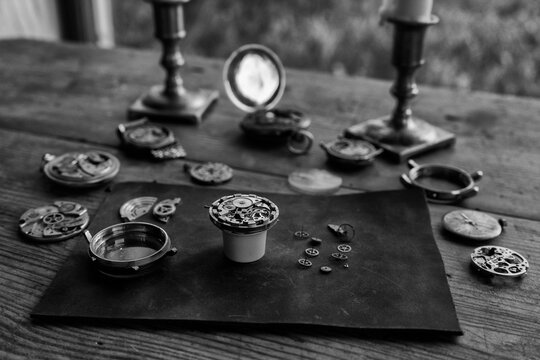 Vintage watchmaker's workshop, watch repair, repair shop