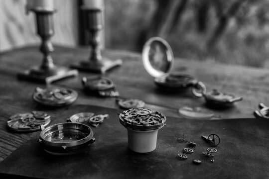 Vintage watchmaker's workshop, watch repair, repair shop