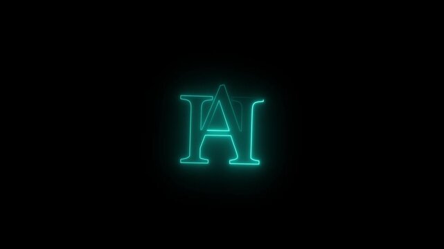 Neon light letters AH animation glowing effect on black background for intro video or creative content