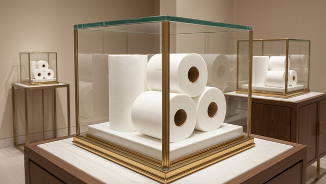 Luxury Toilet Paper Displayed in Glass Showcase