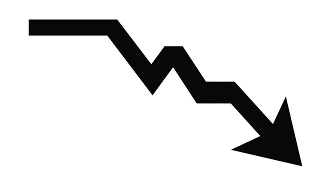 Descending arrow silhouette on a white background a graphic representation of decline