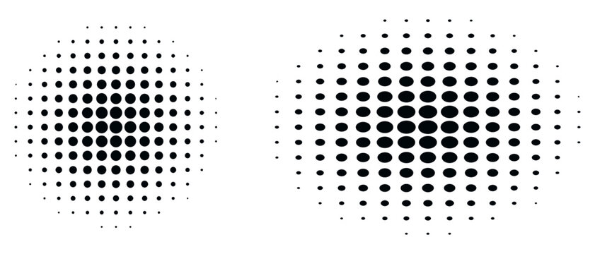 Abstract halftone background. Circle shapes with polka dot texture. Vector illustration.