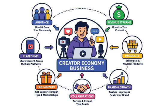 Creator economy business illustration with icons