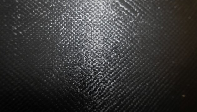 Macro photography of dark carbon fiber mesh panel with central light reflection on black industrial weave pattern