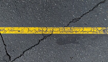 Fototapeta premium Asphalt road background with horizontal yellow line and cracks
