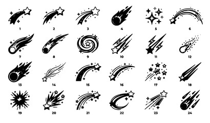 Shooting Star Collection Vector Set with Comets Meteors and Celestial Light Trails © MdMiraz