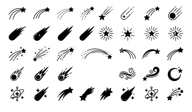 Assorted Shooting Stars Vector Set with Meteor Trails and Cosmic Spark Effects