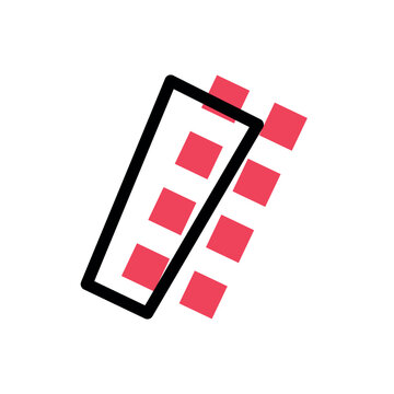 Linear vector illustration of a backslash symbol. Creative punctuation design element with red square patterns on a white background.