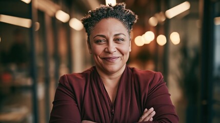 Fototapeta premium Neurodiversity Workplace Middle Aged African American Plus Size Office