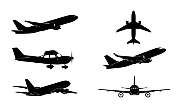 Airplane Silhouettes Collection: Commercial Jets, Propeller Plane, Aviation Icons for Travel & Transport Graphics