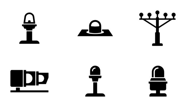 Airport Lighting Icons, Aviation Navigation Signals, Runway Lights Set, Airfield Safety Symbols