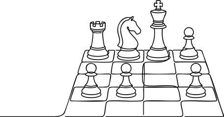 Chess game strategy concept with pieces on a board including king knight and rooks strategy competition © RINA