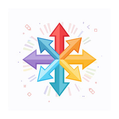 Obraz premium Multicolored arrows in radial symmetry on white background