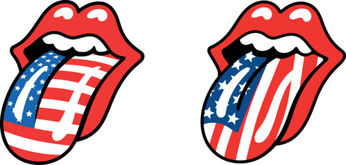 Pair of abstract red lips with tongues displaying American flag patterns side by side © md manik hossain