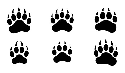 Fototapeta premium Bear Paw Prints Vector Icons, Wildlife Animal Tracks, Claw Mark Graphics, Nature Trail Symbols, Black and White