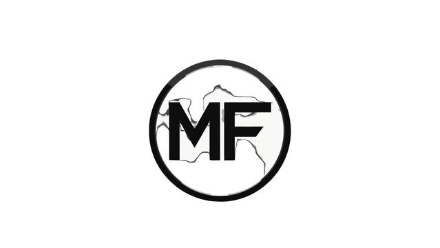Minimalist Black Initial Letters MF Logo Design in Distressed Circular Frame on Isolated White Background