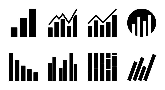 Bar Chart Icons Set, Data Visualization Graphics, Business Analytics Symbols, Financial Growth Vector Collection