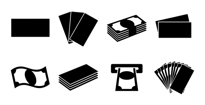 Money Icons Set: Cash, Banknotes, Wealth, Finance, Payment, Currency, Banking, Financial Icons