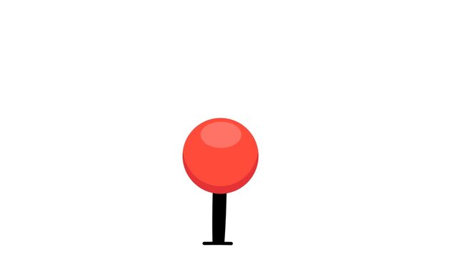 Pushpin, flag pin, thumbtack for office board, graphic animation. Alpha channel. Transparent background motion design. 4K resolution