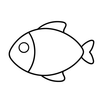 Fish coloring page outline simple black and white illustration isolated on transparent background