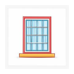 Obraz premium Flat design illustration of a window with red frame and yellow sill