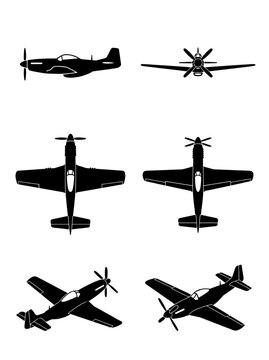 P-51 Mustang Fighter Aircraft Side View Military Aviation Illustration