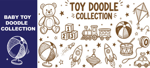 Baby toy doodle collection hand drawn child elements banner © PNG Designs 