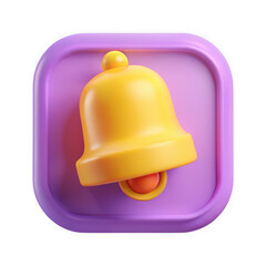 Fototapeta premium Yellow notification bell icon with purple background during soft studio lighting for app interface design Isolated on transparent background