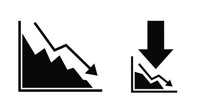 Declining Graph Silhouette With Arrow Black And White Vector Illustration