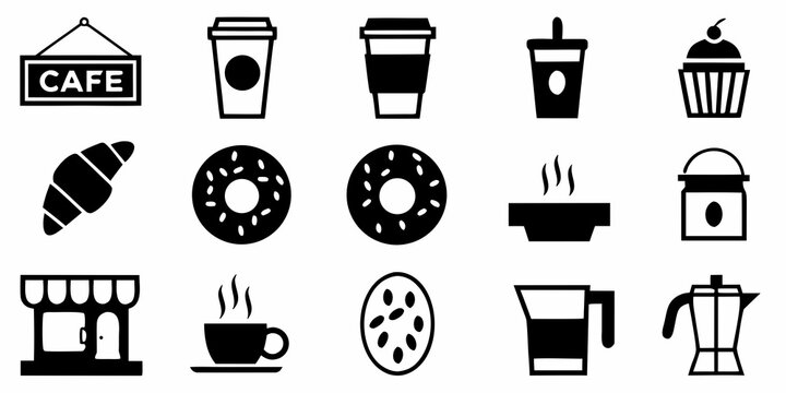 Caf Icons Collection Black And White Flat Pictograms