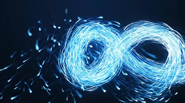 Glowing blue light particles forming an abstract infinity symbol shape