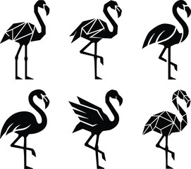 Flamingo Silhouette Collection with Geometric and Tropical Bird Vector Designs © Md