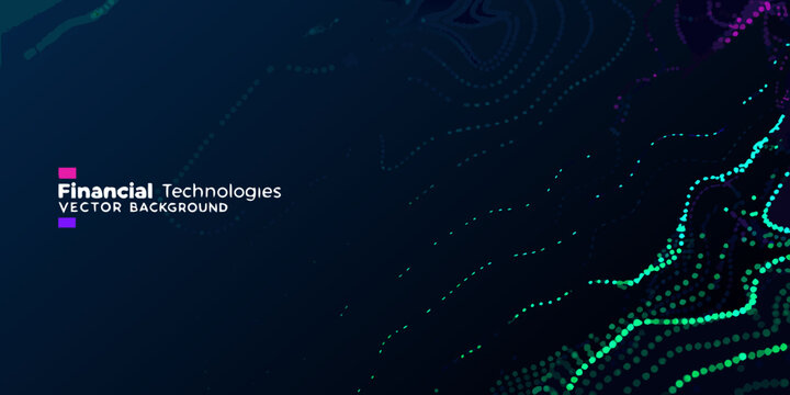 Wave pattern with dots dark blue vector background for financial technologies
