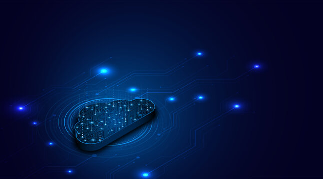 Cloud computing technology circuit board. Big data center storage concept. Modern cloud storage technology innovation concept background.