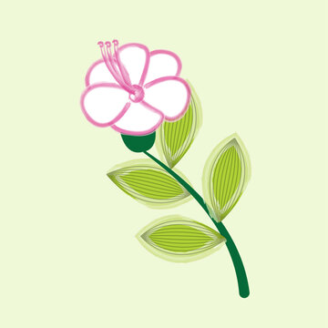 Watercolor pink Flower green leaf