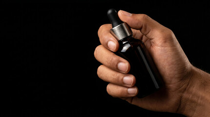 Fototapeta premium Hand holding a glass dropper bottle of facial serum